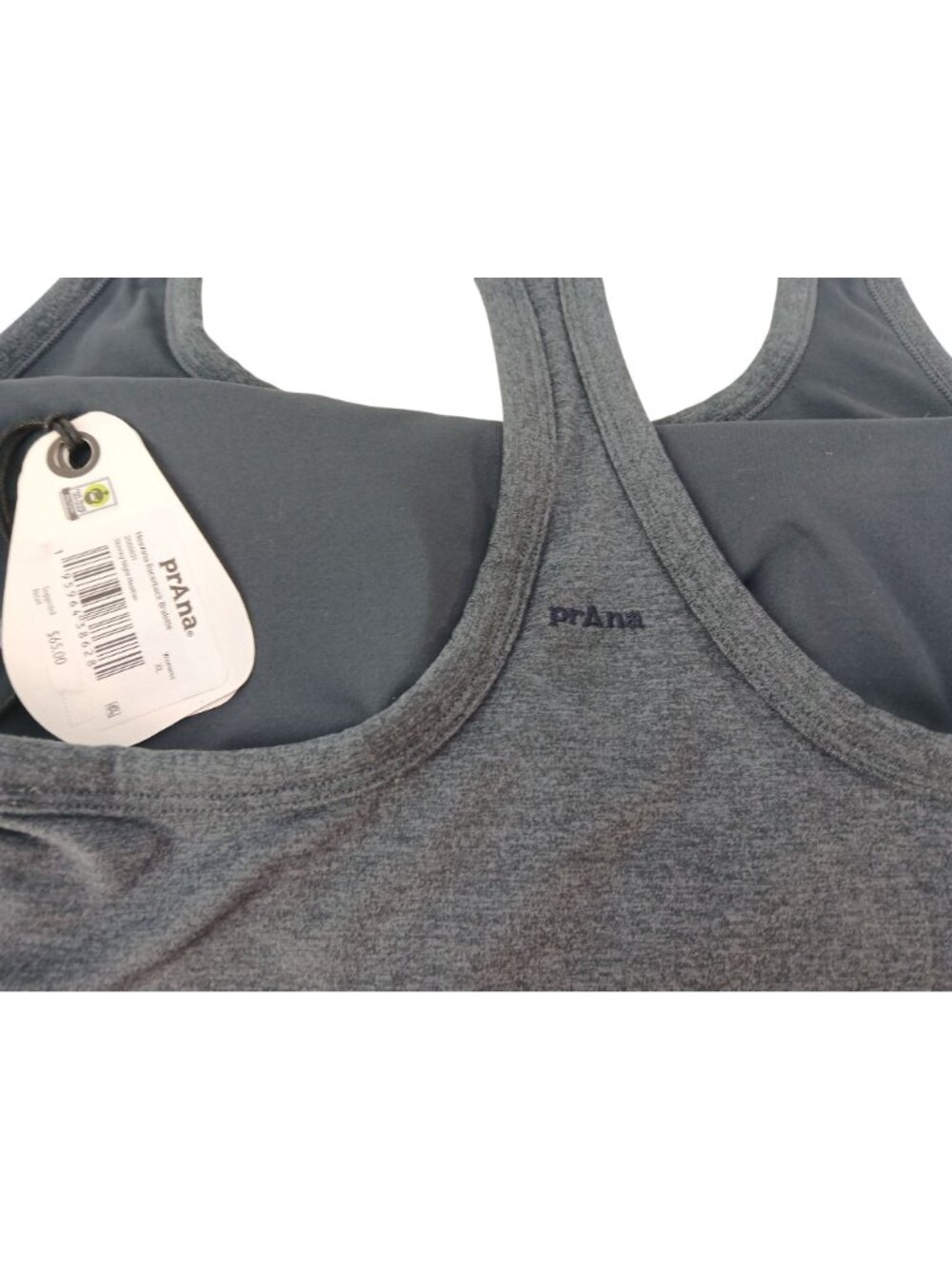PrAna Womens Heathered Racerback Bralette XL Gray Moisture Wicking UPF 50 Bra - Picture 3 of 8